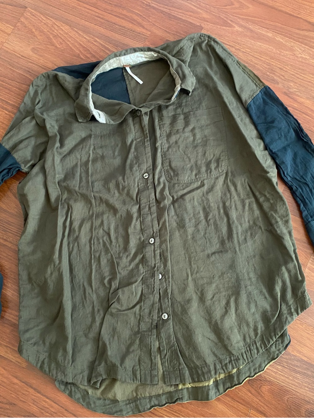 Free People Two-Tone Lightweight Shirt Jacket in Olive & Navy